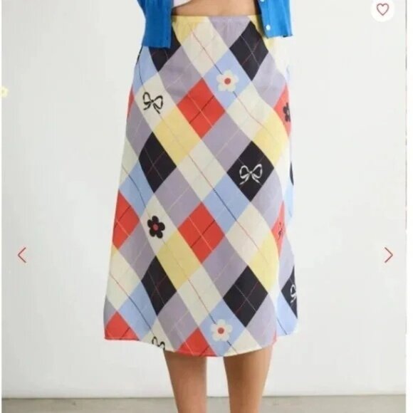 LISA SAYS GAH! Sandy Bow Plaid Midi Skirt Size XS NEW NWOT - Picture 3 of 5